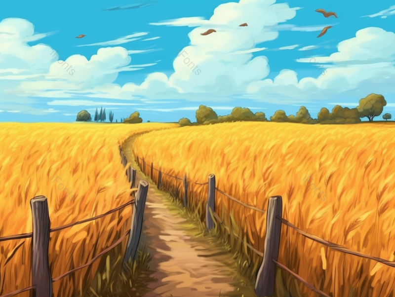田野上的麦田小路二十四节气芒种插画背景,插画/手绘图,插画/手绘图库,插画/手绘图下载,插画/手绘